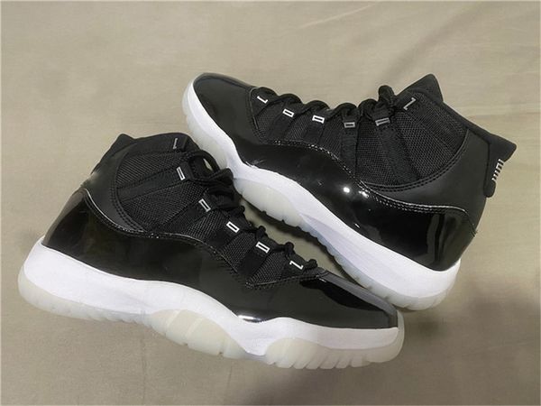 

новая аутентичная 11 25th anniversary black / clear-white-metallic silver real carbon fiber мужчины баскетбол обувь спорт кроссовки с коробк