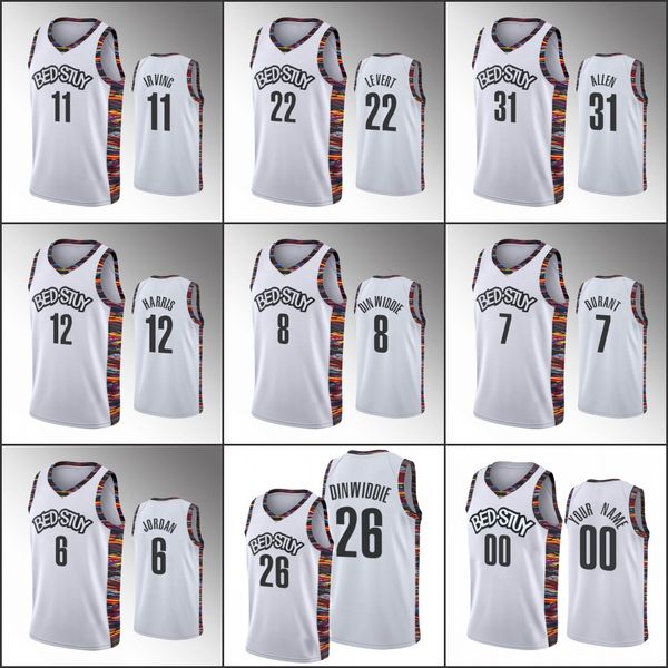 

brooklyn nets men kyrie irving caris levert kevin durant jarrett allen spencer dinwiddie white nba 2020 custom jersey