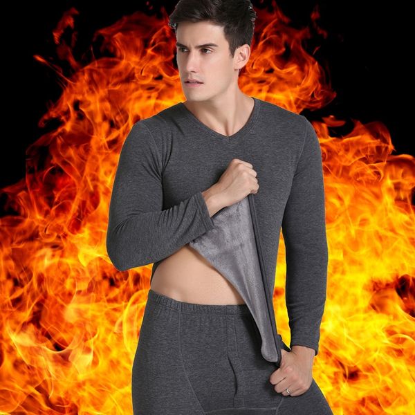 

go9bn warm underwear warm underwear and clothes men's thickened fleece round neck youth v-neck autumn clothes autumn pants suit men, Black;white