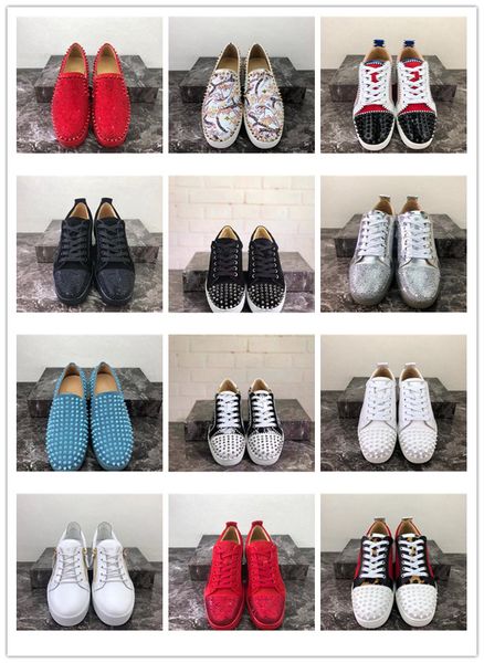 

2019 new arrival red bottoms mens women shoes fashion suede with spikes loafers rivets casual dress boots flats sneakers, Black