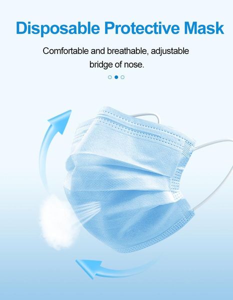 

50шт / коробка 3ply Нетканые Маски одноразовые Face