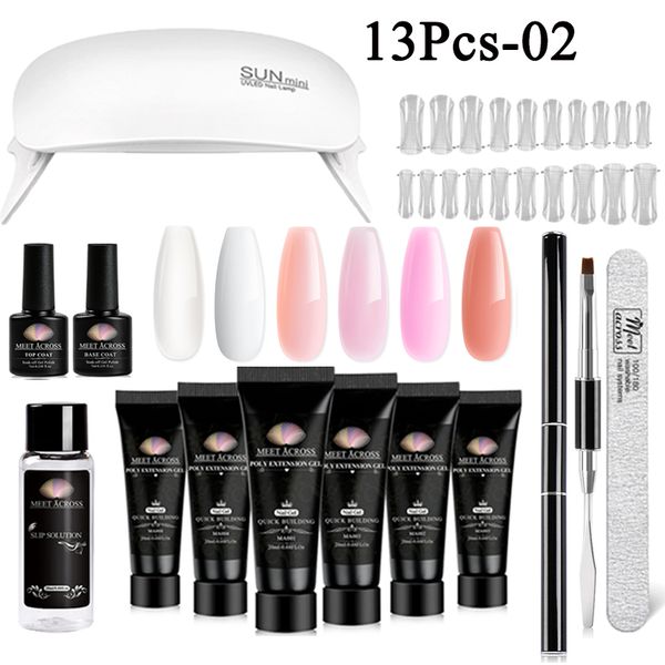 

meet across 13pcs nail acrylic poly builder nail gel kit 20ml jelly extension uv basecoat oat varnish form portable set
