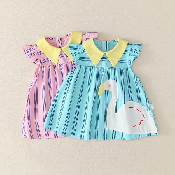 

2020 summer dresses for babies cartoon swan cute baby girls dress flare sleeve party vestito infant patchwork children dress, Red;yellow