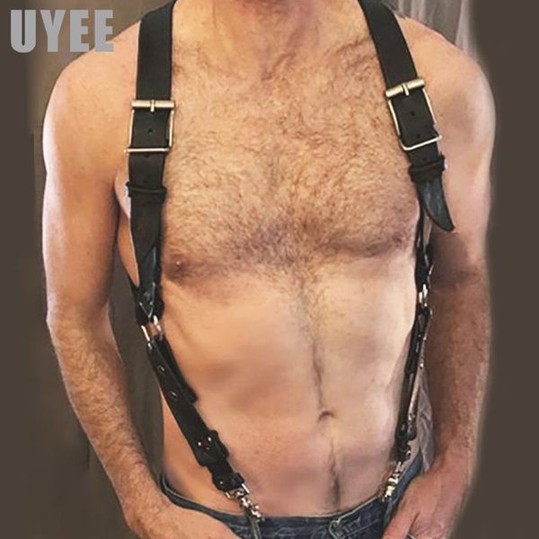 

uyee men garter belts goth harness lingerie harajuku suspenders leather suspender belts harness body bandage vintage, Black;brown