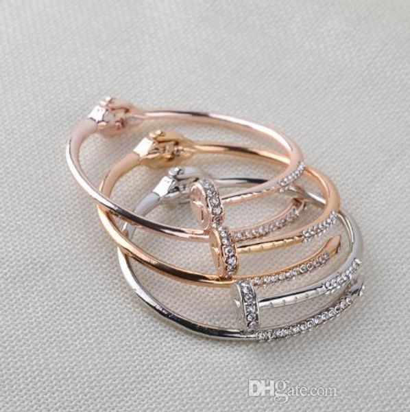 

drop shipping nail bracelet with full crystals for girls women openable stainless steel cuff bangles love jewelry, Black