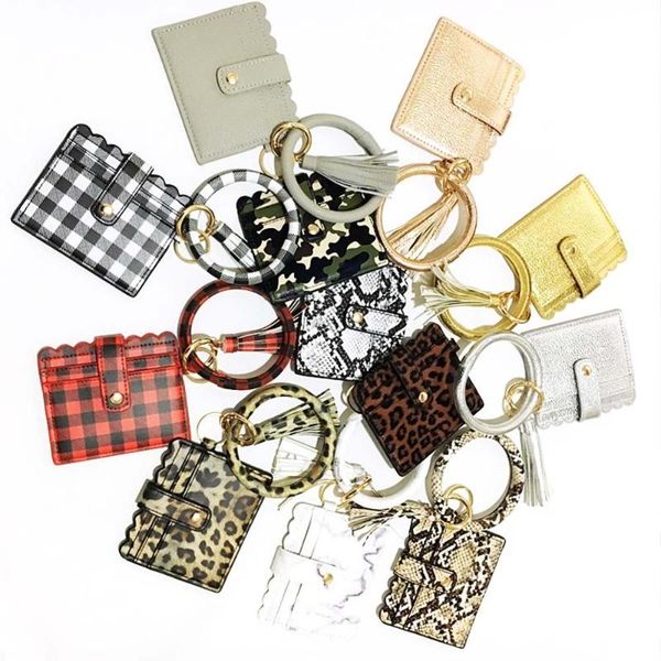 

new sell keychain card bag for women men leopard snake wallet pu leather bracelet keychain for women tassel kabaw fashion, Black