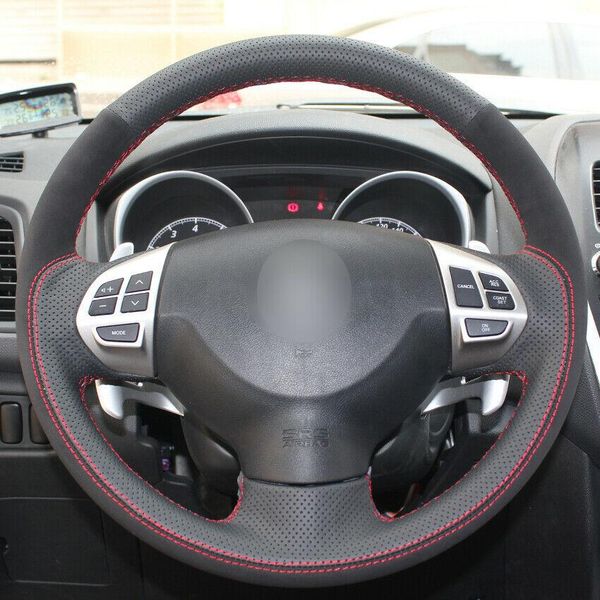 

black leather suede car steering wheel cover for mitsubishi lancer outlander asx