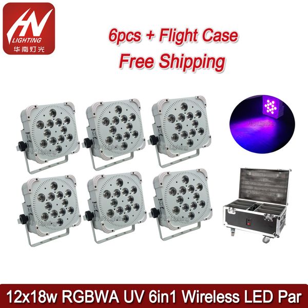 6 pcs wireless dj uplighting 12x18w rgbwa uv 6in1 bateria operada luz remota wi-fi controlo led uplight djs par lata wall up luzes