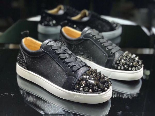 

brand sneakers red bottom shoe collage patent leather luxury shoes for men and women shoes party wedding spikes sneaker, Black