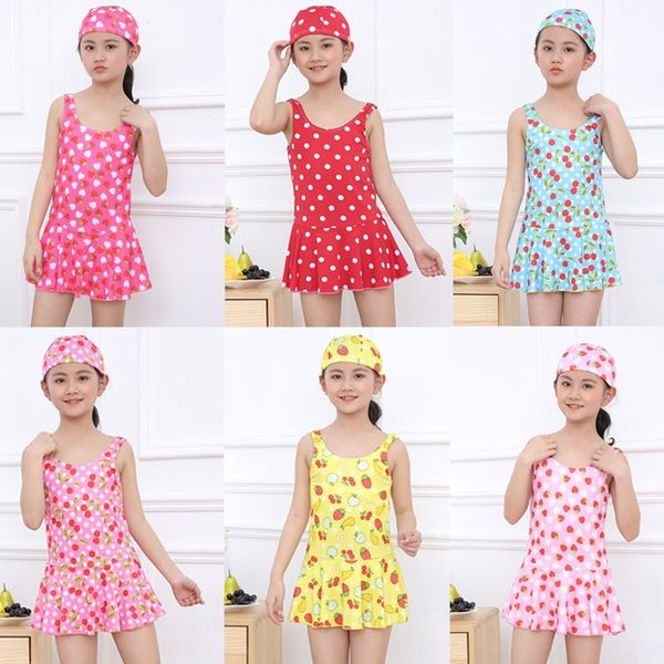 

new children's girls' one-piece children's swimming cap baby princess dress spring princess dress swimsuit swimsuit student, White;black