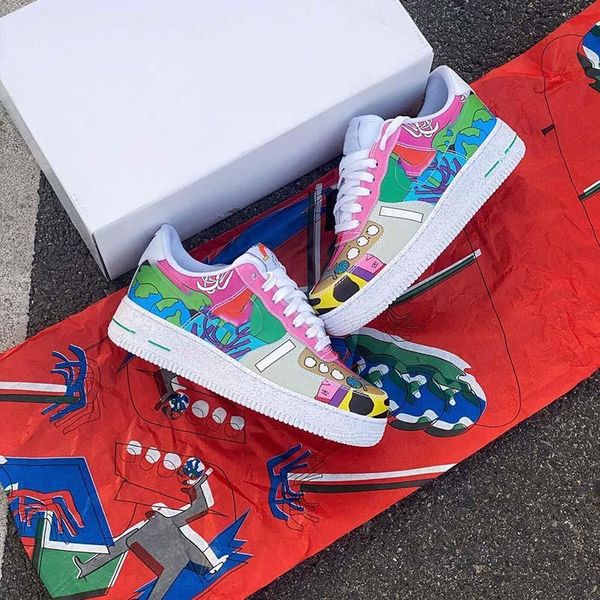 

2020 xshfbclnewoutdoorleatherwaterproofmenandwomencasualshoes, hand-paintedcolorfulpatternfashion sneakers, comfortablefootwith boxpa, Black;red