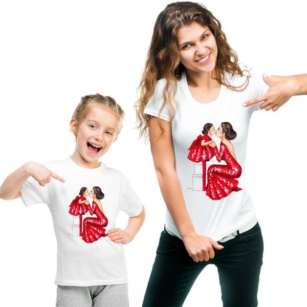 

100% cotton love gift mother daughter clothes family t shirt qt-1924, Blue