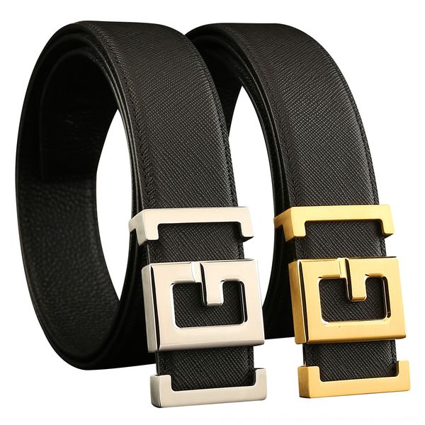 

3.8cm stainless steel smooth buckle belt cross line double-sided head layer leather leather belt, Black;brown