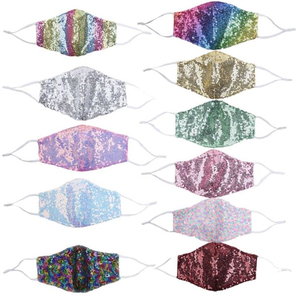 

bling sequins mouth mask 3d washable reusable mask pm2.5 face care gold elbow sequins shiny face cover mount designer masks dha783