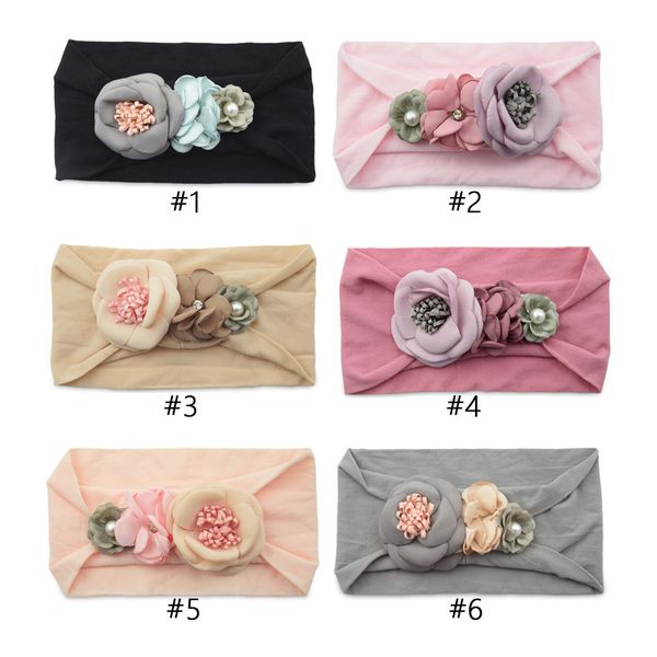 

fashion baby headbands nylon artificial flower elastic hairbands infants kids headwear headdress baby girl elegant hair accessories, Slivery;white