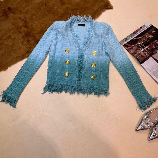 

милан взлетно-посадочной полосы 2020 luxury короткие кисточки женские блейзеры конструктор синий повесьте dye золотые кнопки пиджаки для жен, Black;brown