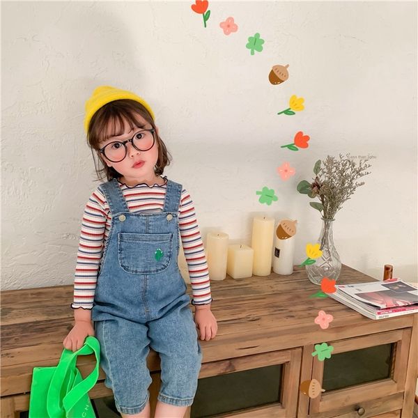 

2020 cactus embroidered western style pants korean style boys jeans jumpsuit pants ' and girls' jeans babies' jumpsuit t37, Blue