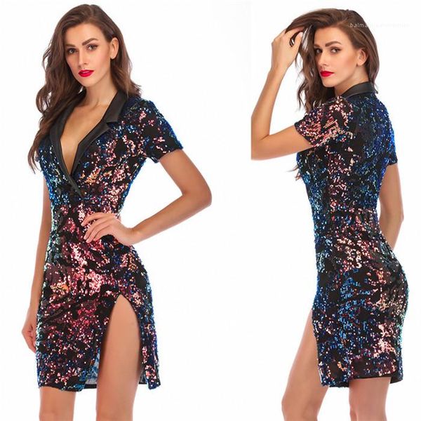 

deep v neck sleeveless high waist summer party dresses retro vintage designer dresses sequins split womens mini dresses, Black;gray