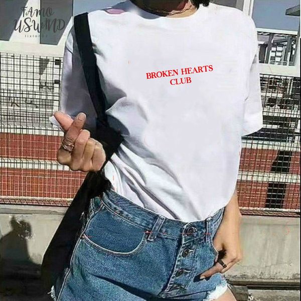 

broken hearts club chic fashion t shirt harajuku women short sleeve tumblr grunge white tee hipster tumblr female shirts