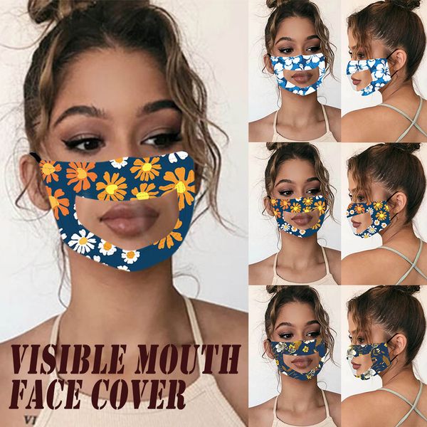 

2020 transparent face mask floral printed washable reusable masks anti dust antifog clear designer face mask