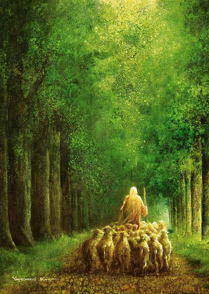 

yongsung ким узкой дороге иисус с sheep home decor handpainted hd печать картина маслом на холсте wall art холст pictures a127