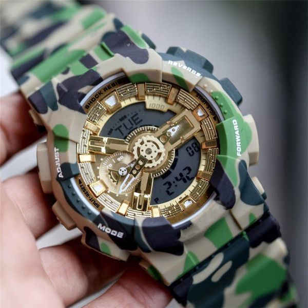 

g military sport fashion wristwatches shock resist outdoor led digital men male quartz watch dual display multifunction alarm clock pieces, Slivery;brown