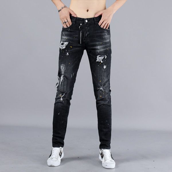 

2020 new men's summer fashion thin tattered comfortable trendy jeans, master the design of cutting-edge fashion masters, Blue