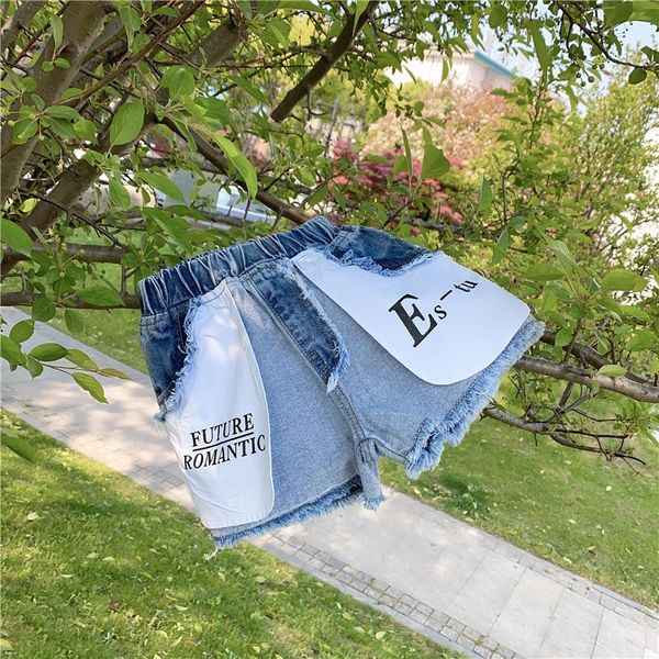 

tcrcj children's denim shorts girls 2020 summer clothes new fashion letter printing pocket leakage anti-dry all-match shorts pants p, Blue