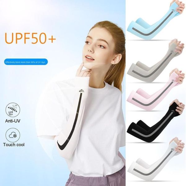 

1 pair ice fabric arm sleeves warmers summer sports uv protection running cycling driving reflective sunscreen bands outdoor, Black;gray