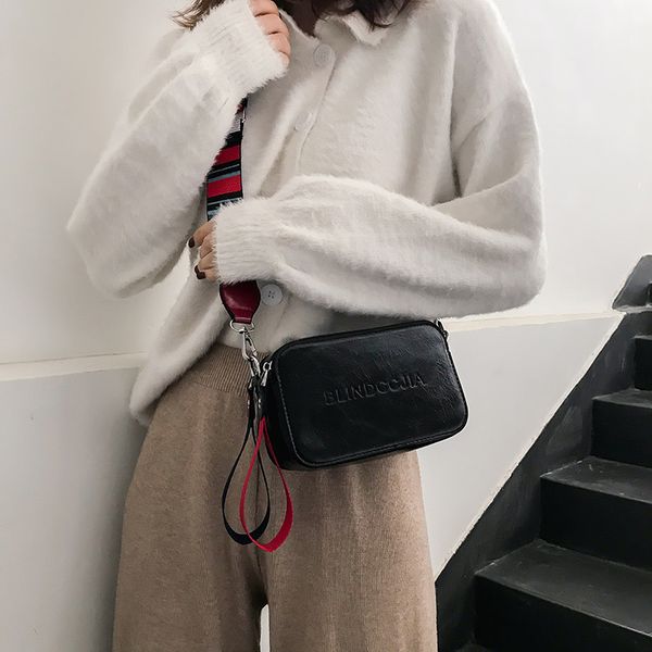 

women bag new shoulder bag casual fashion small square girl handbag wide strap black leather crossbody cell phone