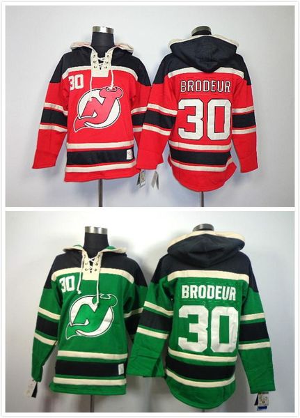 

2016 new, stitched new jersey devils 30 martin brodeur men's ice hockey hoodie jersey/ shirt, Black;red