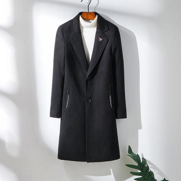 

мужская ветровка средней длина корейский стиль осень и зима новой ветровка шерстяного пальто мужского модное пальто, Tan;black