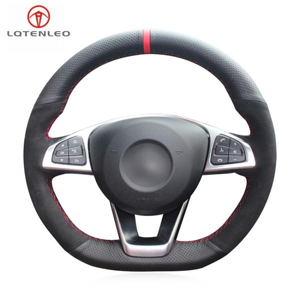 

lqtenleo black genuine leather suede car steering wheel cover for c200 c250 c300 b250 b260 a200 a250 sport cla220