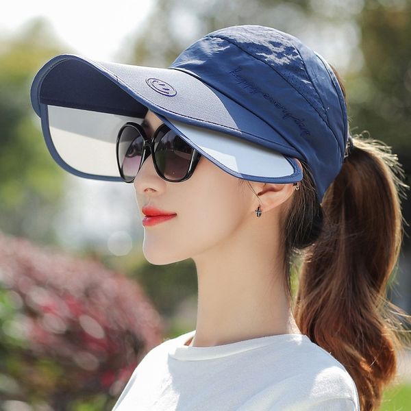 

female summer sun cycling face sun-proof uv-proof sun big edge sports running bicycle hat empty hat, Blue;gray