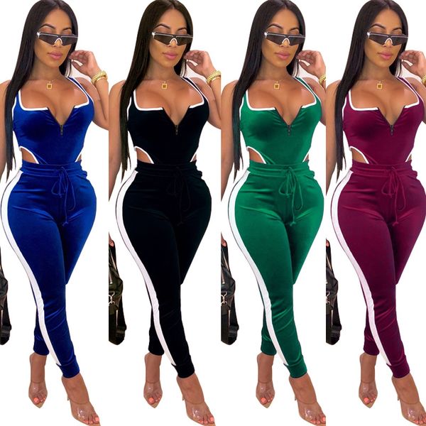 

women's jumpsuits & rompers stitching jumpsuit explosion sleeveless hollow zipper open back splicing set, Black;white