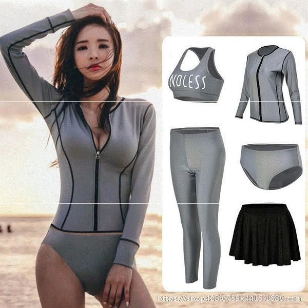 

split swim swim diving long-sleeved snorkeling diving suit surfing suit jellyfish sunscreen women, Gray;blue
