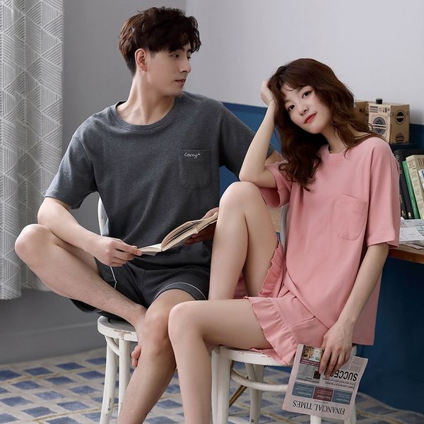 

youth pajamas couple simple cotton breathable round neck pullover pulloverpajamas pullover outdoor home wear suit, Black;brown