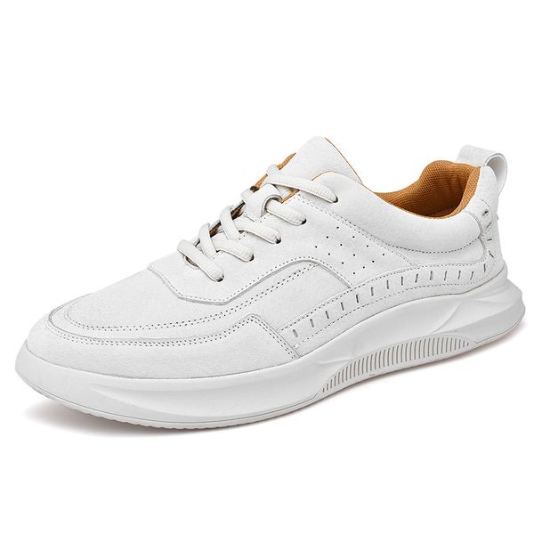 

men fashion high sneakers spring autumn casual high shoes new men genuine leather shoes simple flats white *, Black