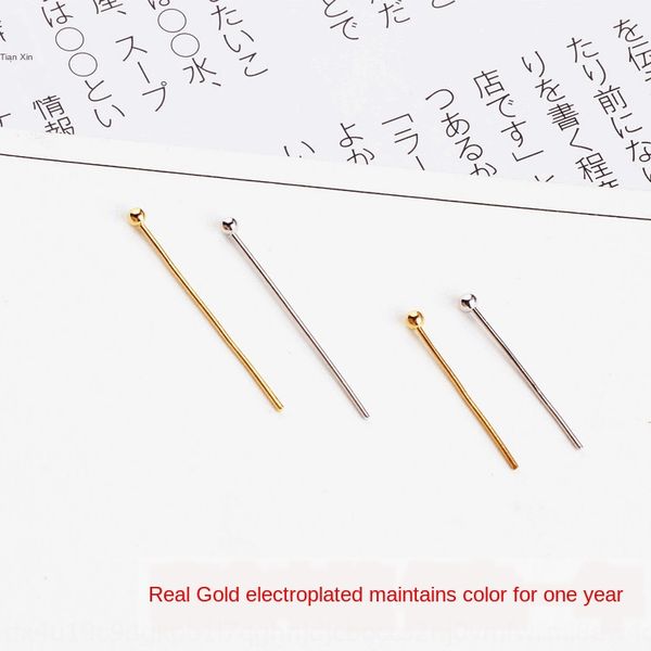 

2ivs0 diy handmade material beaded real gold plating color retaining one-year round head t-needle diy accessories beaded accessories t-needl, Silver