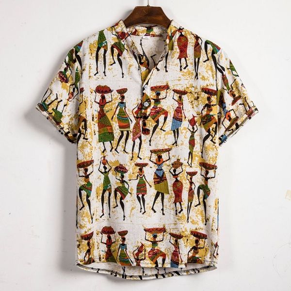 

Mens Shirt 2020 Summer Male Fashion Printed Turn-down Collar Short Sleeve Loose Beach Wear Henley Shirt Hawaiian Style Shirt Asian Size