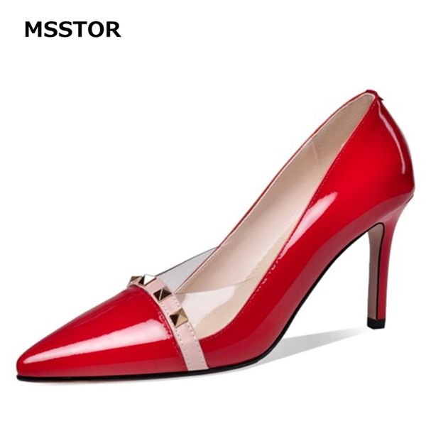 

rivet red pumps weding pointed toe autumn spring transparent shoes women high heels mixed colors ladies shoes shallow, Black