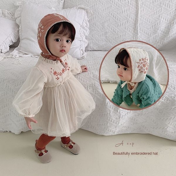 

2019 children's autumn baby baby's pullover head cap pullover cap embroidered princess hat girl's sunshade cute hat concave s, Blue;gray