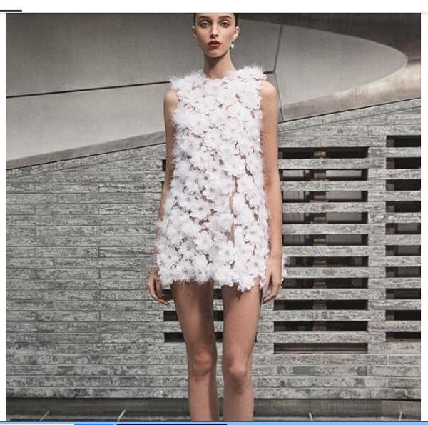 

white homecoming dresses 2020 modern jewel neck 3d floral handmade flower summer holiday seaside naeem khan mini cocktail dresses, Red