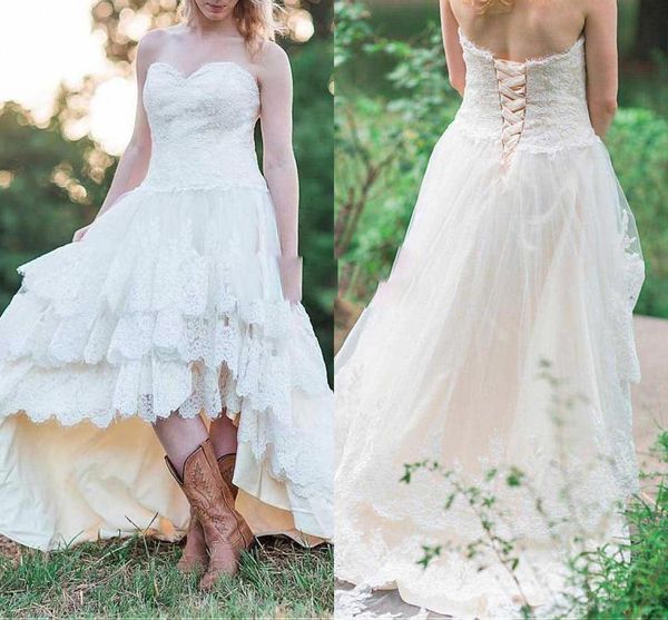 

wedding dresses bridal ball gowns princess hi-lo lace appliques strapless beaded size 4 6 8 10 12 14 16 18 20 custom, White