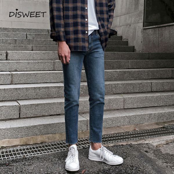 

autumn solid straight jeans men korean slim mid-rise jeans men 2020, Blue