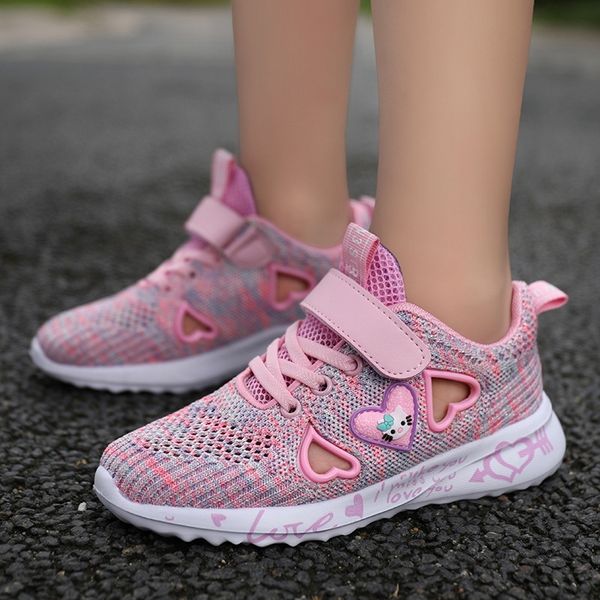

lcdqw girls sports children's sneakers' korean style sports student cartoon running shoes 2020 hollow breathable single mesh child, Black