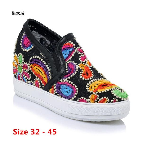 

summer loafers wedges women flat platform wedge shoes air mesh woman internal increas flat shoes for women small big size 32 -45, Black