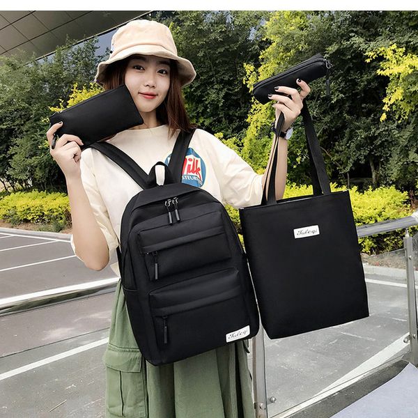 

4 pcs set teen school bag backpack for teenage girls student school women bookbags big black composite bag 2019 summer new