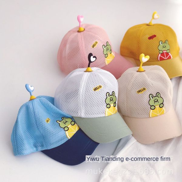 

tianding personality cute cartoon frog antenna love children's net baseball cap hat duck tongue hat summer sunshade baseball cap, Blue;gray