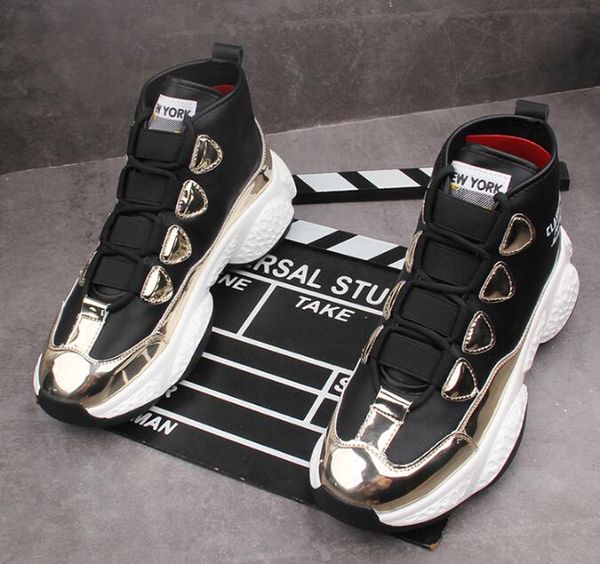 

fashion gold men sneakers platform casual shoes hip-hop outdoor student height increasing shoes zapatillas hombre, Black